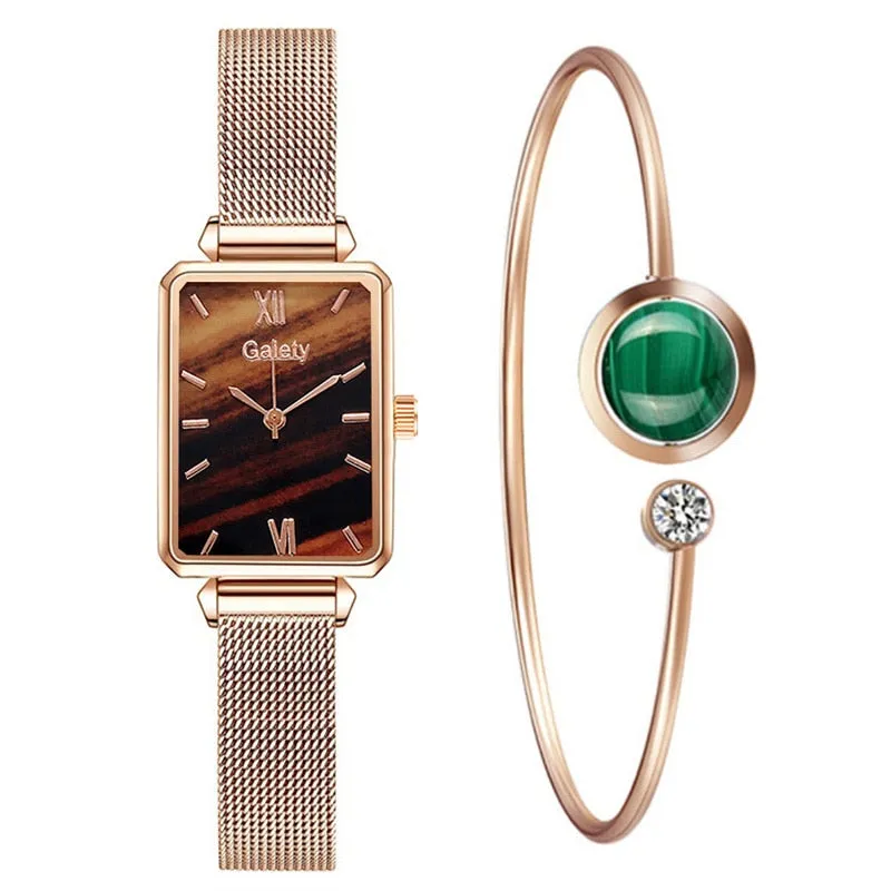 2pcs Set Women Watches Fashion Square Ladies Quartz Watch
