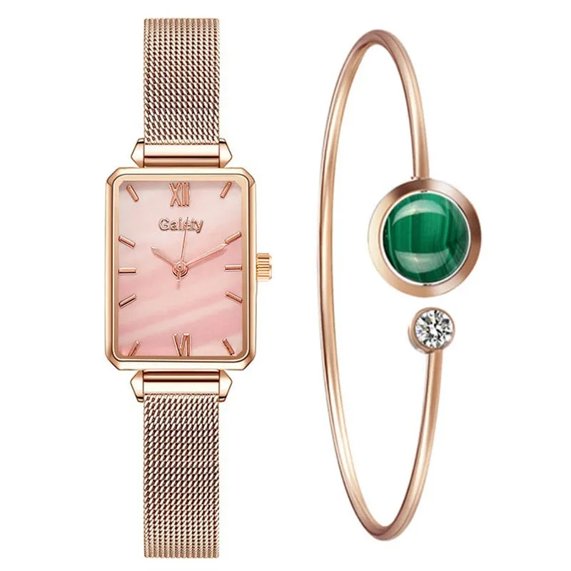 2pcs Set Women Watches Fashion Square Ladies Quartz Watch