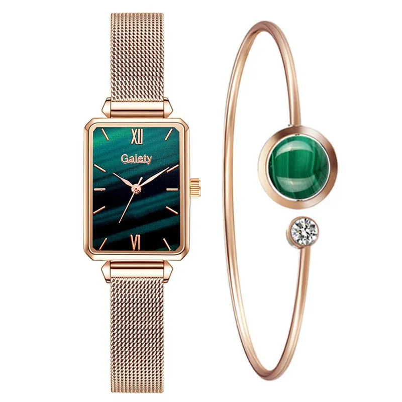2pcs Set Women Watches Fashion Square Ladies Quartz Watch