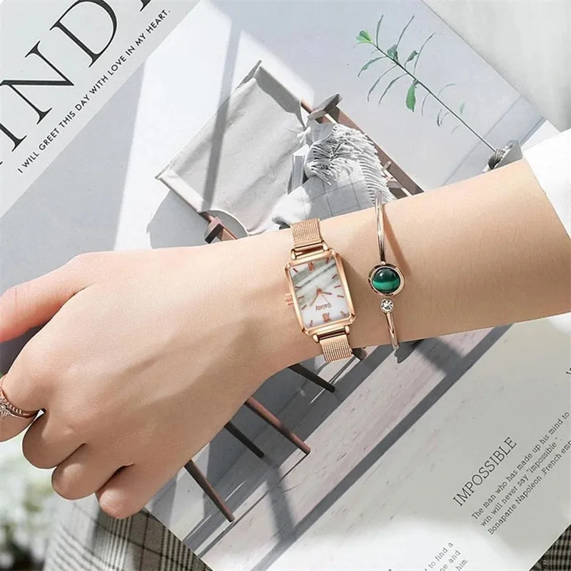 2pcs Set Women Watches Fashion Square Ladies Quartz Watch