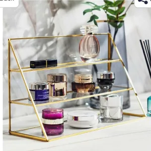 3 tier Golden metal Jewelry cosmetics storage stand