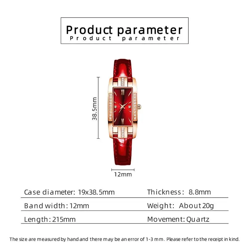 6PCS Set Fashion Women Rectangle Watches Ladies Dress Red Leather Quartz Watch Womens