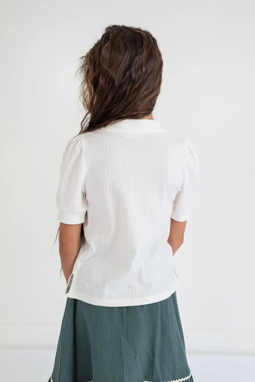 Adler Girls Ribbed Top in Cream