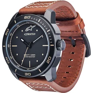 Alpinestars Tech 3H Leather Strap Brown Watch Matt Black / Black