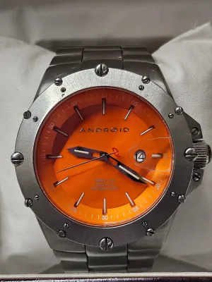 ANDROID Unique Orange Dial Date Feature Waterproof660FT Watch - $3.5K APR w/ COA