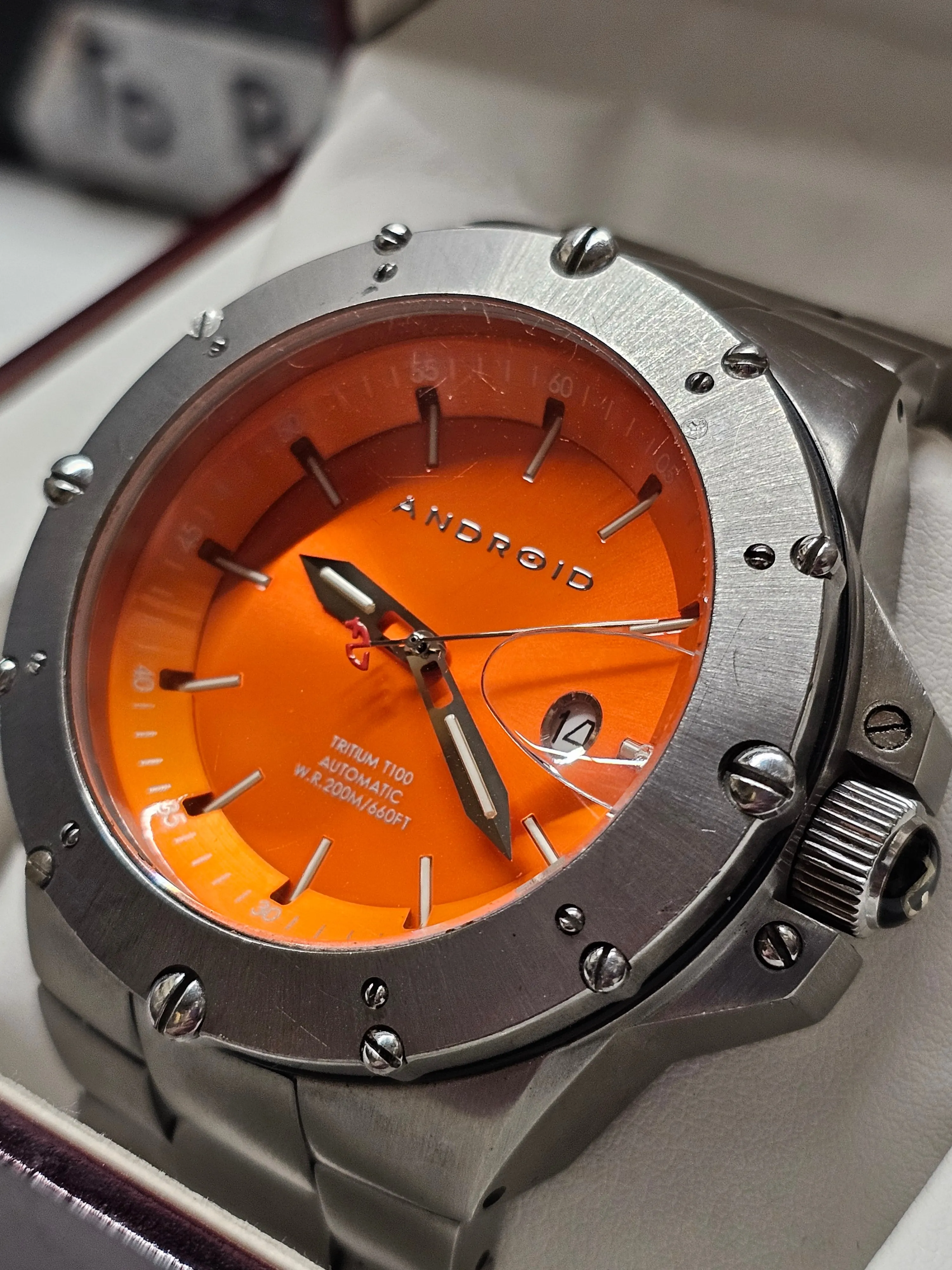 ANDROID Unique Orange Dial Date Feature Waterproof660FT Watch - $3.5K APR w/ COA
