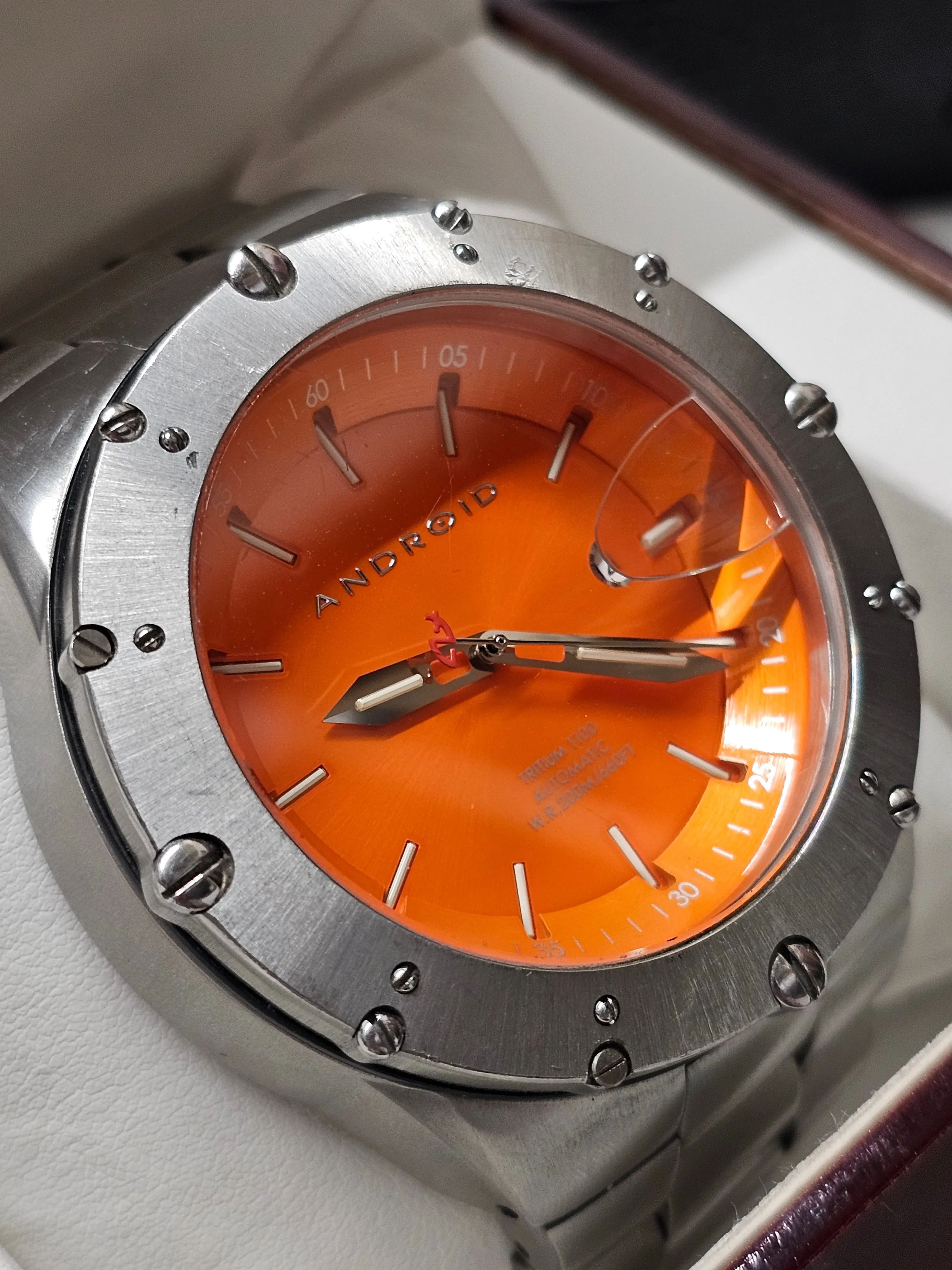 ANDROID Unique Orange Dial Date Feature Waterproof660FT Watch - $3.5K APR w/ COA
