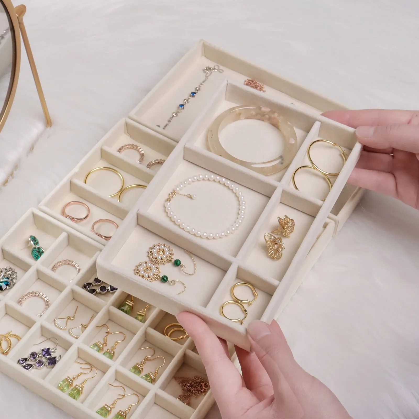 Anyhouz Jewelry Storage Grey Design F Display Tray Drawer Storage Jewellery Holder For Ring Earrings Necklace Bracelet