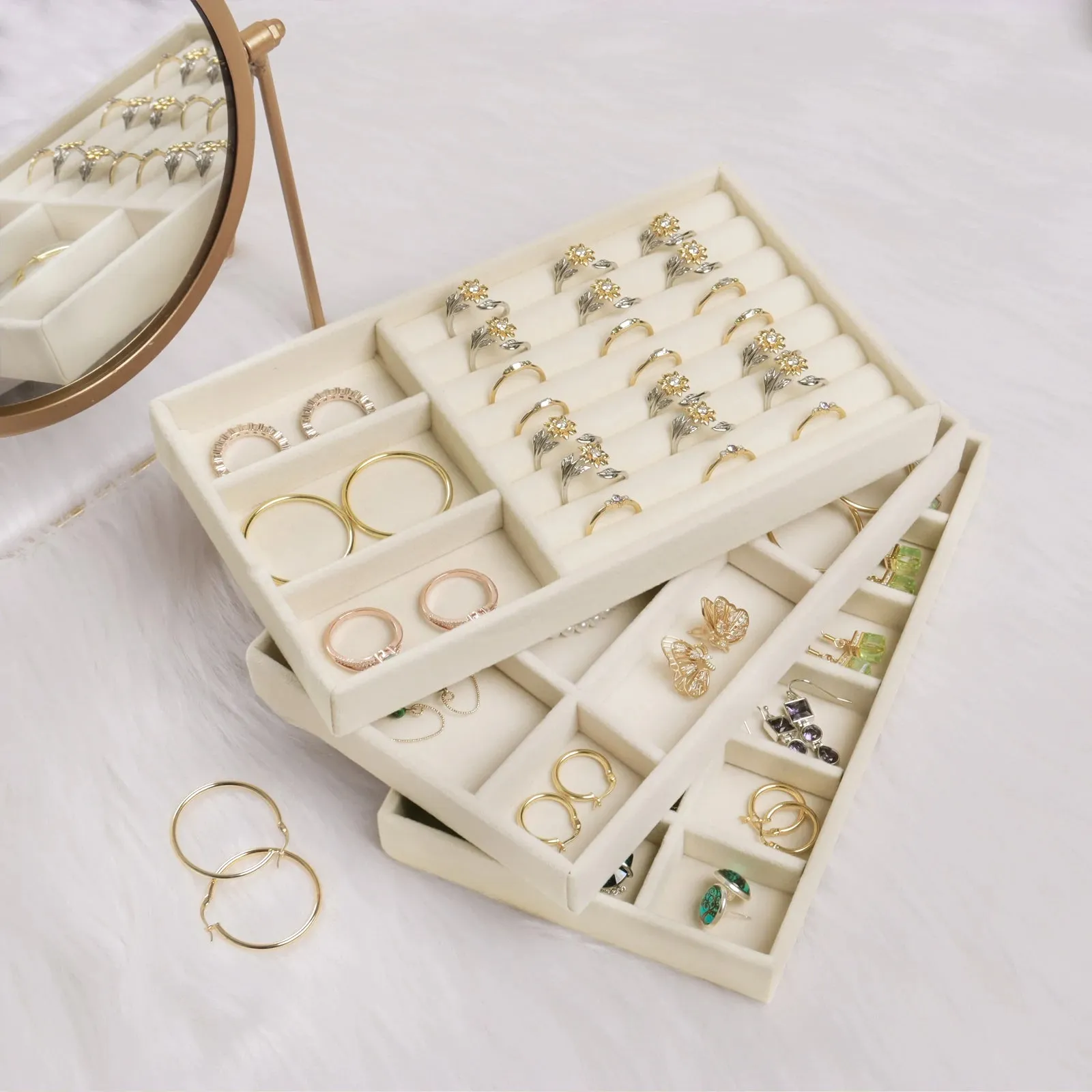 Anyhouz Jewelry Storage Grey Design F Display Tray Drawer Storage Jewellery Holder For Ring Earrings Necklace Bracelet
