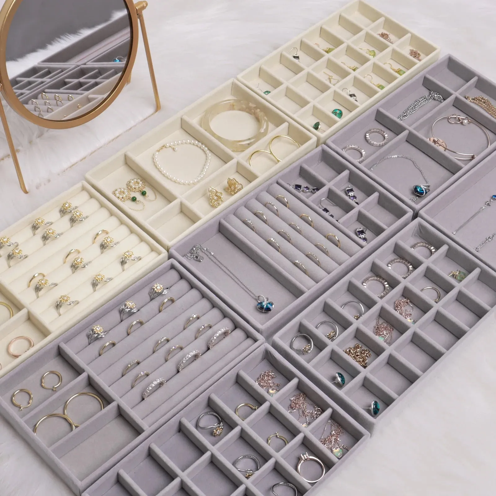 Anyhouz Jewelry Storage Grey Design F Display Tray Drawer Storage Jewellery Holder For Ring Earrings Necklace Bracelet