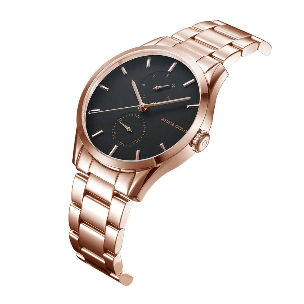 ARIES GOLD ENCHANT LIBERTY ROSE GOLD STAINLESS STEEL L 5031 RG-BK WOMEN'S WATCH