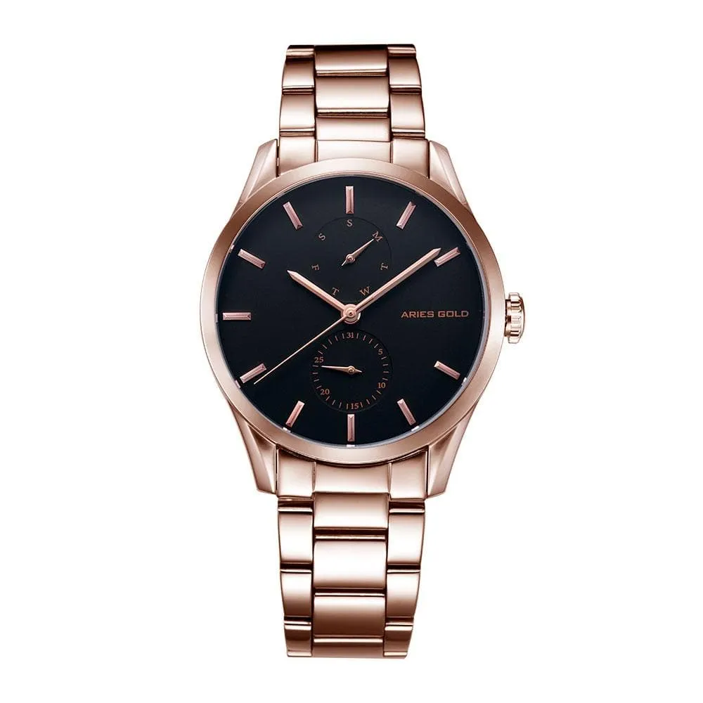 ARIES GOLD ENCHANT LIBERTY ROSE GOLD STAINLESS STEEL L 5031 RG-BK WOMEN'S WATCH