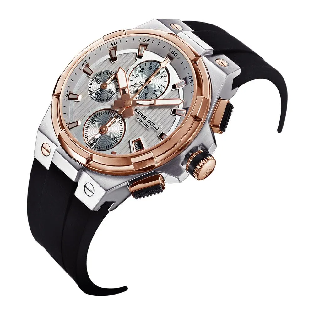 Aries Gold King Two-Tone Stainless Steel G 7311 2TR-SRG Hi-Tech Black Synthetic Strap Watch
