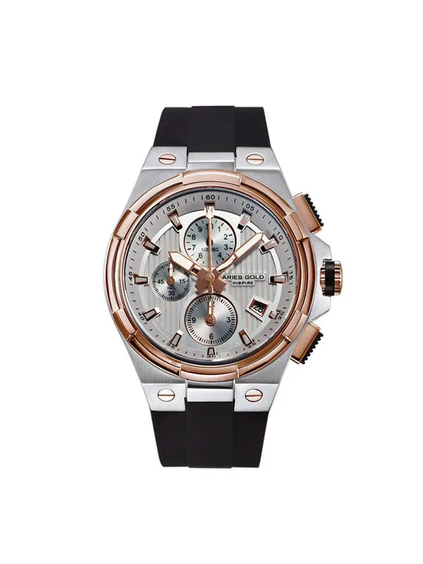 Aries Gold King Two-Tone Stainless Steel G 7311 2TR-SRG Hi-Tech Black Synthetic Strap Watch