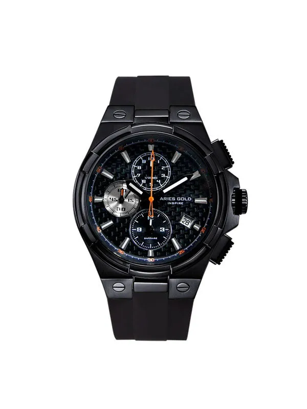 Aries Gold Monarch Black Stainless Steel Hi-Tech Black Synthetic Strap G 7312 BK-BKOR Watch