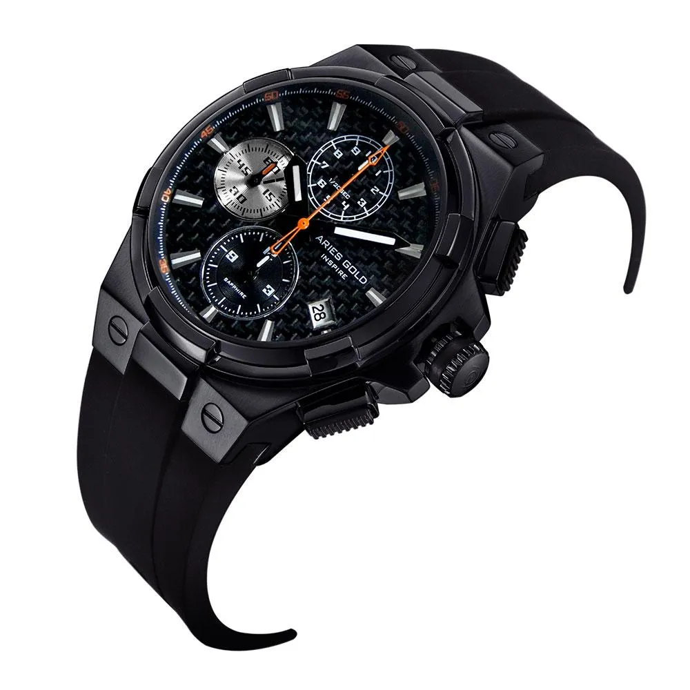 Aries Gold Monarch Black Stainless Steel Hi-Tech Black Synthetic Strap G 7312 BK-BKOR Watch