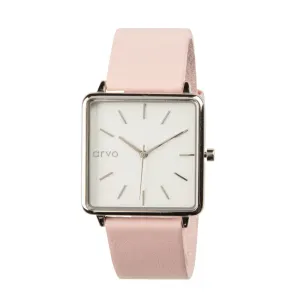 Arvo Time Squared Watch - Silver - Blush Pink Leather by Arvo