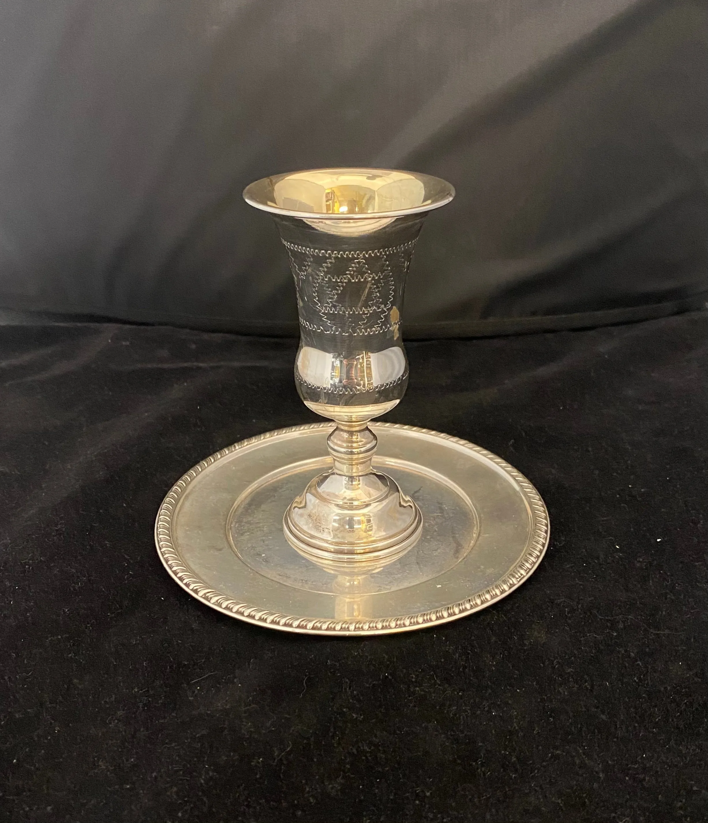 Beautiful Antique C. 1900s Sterling Silver Wine Cup and Plate Judaica - $1.5K APR Value w/ CoA!