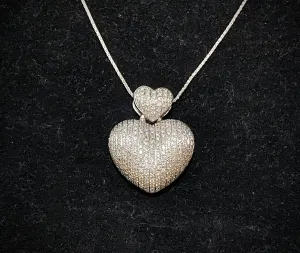 Beautiful Designer 18K White Gold 318-Diamond Heart Pendant Necklace - $16K Appraisal Value w/CoA}