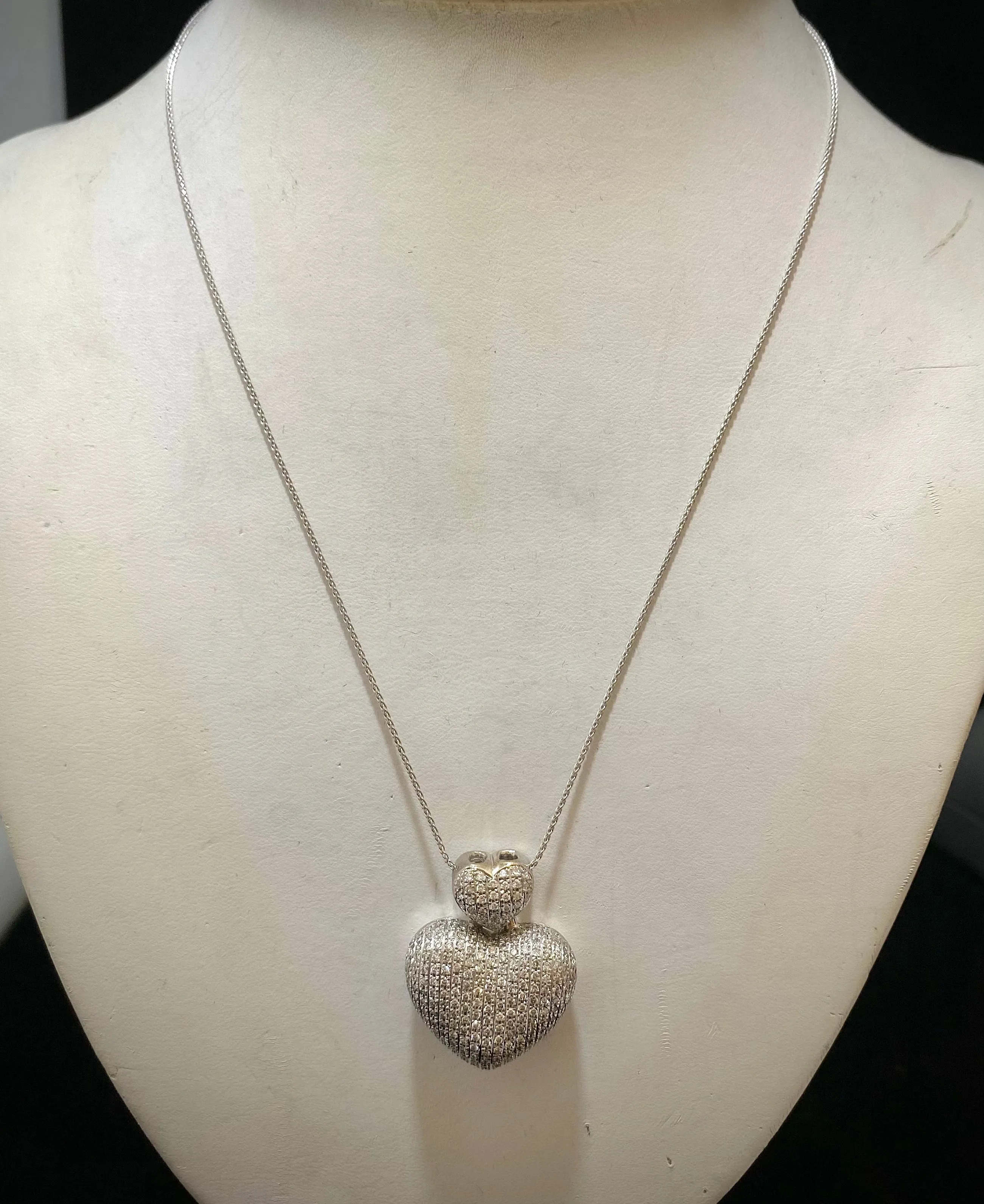 Beautiful Designer 18K White Gold 318-Diamond Heart Pendant Necklace - $16K Appraisal Value w/CoA}