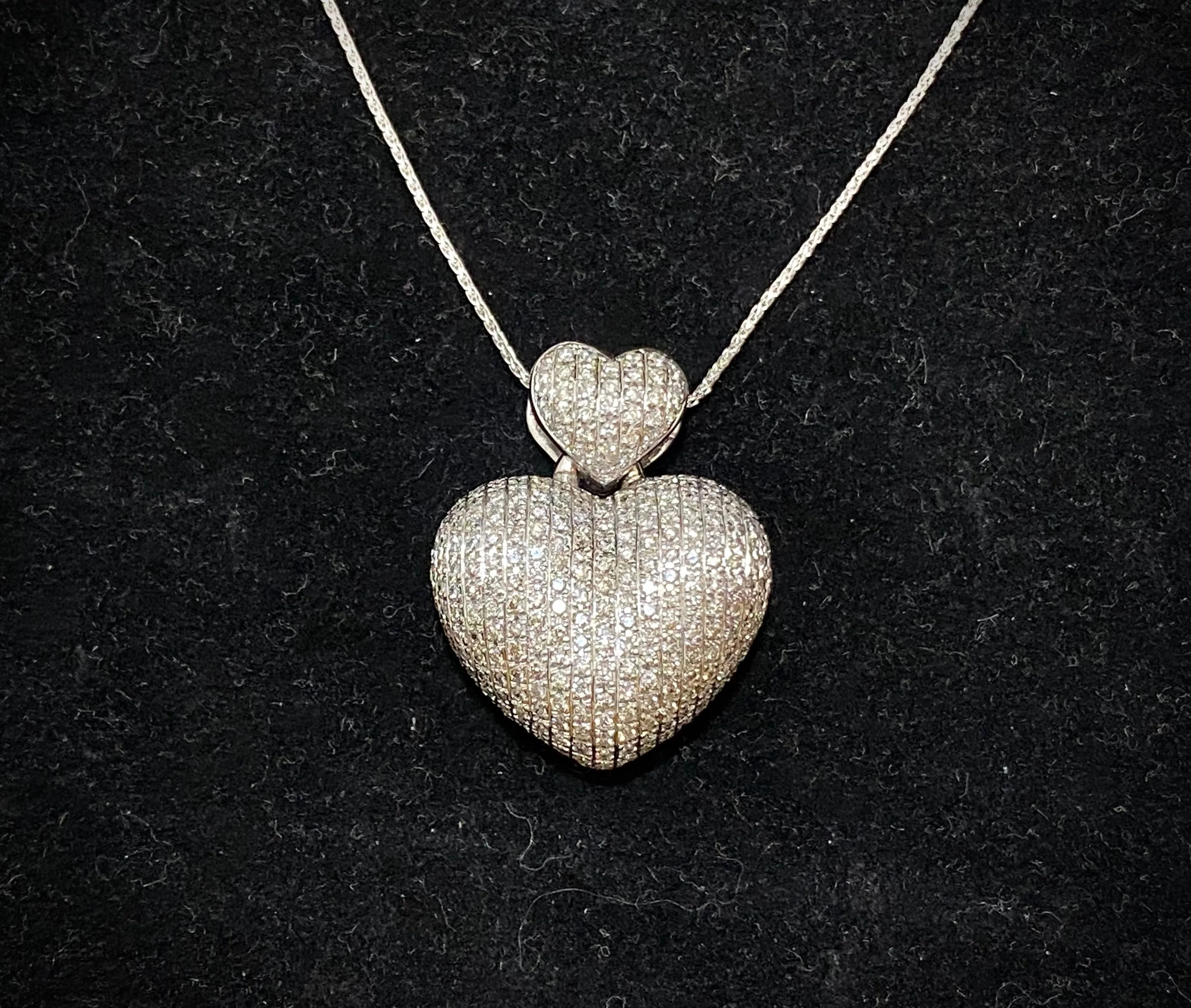 Beautiful Designer 18K White Gold 318-Diamond Heart Pendant Necklace - $16K Appraisal Value w/CoA}
