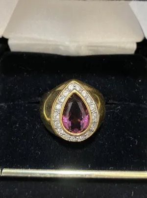 Beautiful Designer Yellow Gold Amethyst and Diamond-style Ring - $1K Appraisal Value w/ CoA!