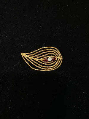 BEAUTIFUL Unique Design Solid Yellow Gold Brooch Pin w/ Garnet & CZ Stones - $6K Appraisal Value! }