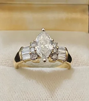 Beautiful Unique Solid Yellow Gold Marquise with Accent Diamond Ring - $35K Appraisal Value w/CoA}