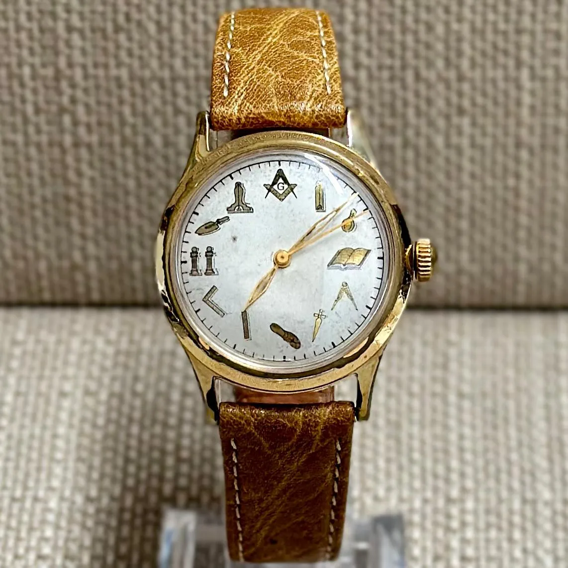 Benrus Masonic Vintage SS w/ Unique Dial & Markers Men's Watch- $10K APR w/ COA!