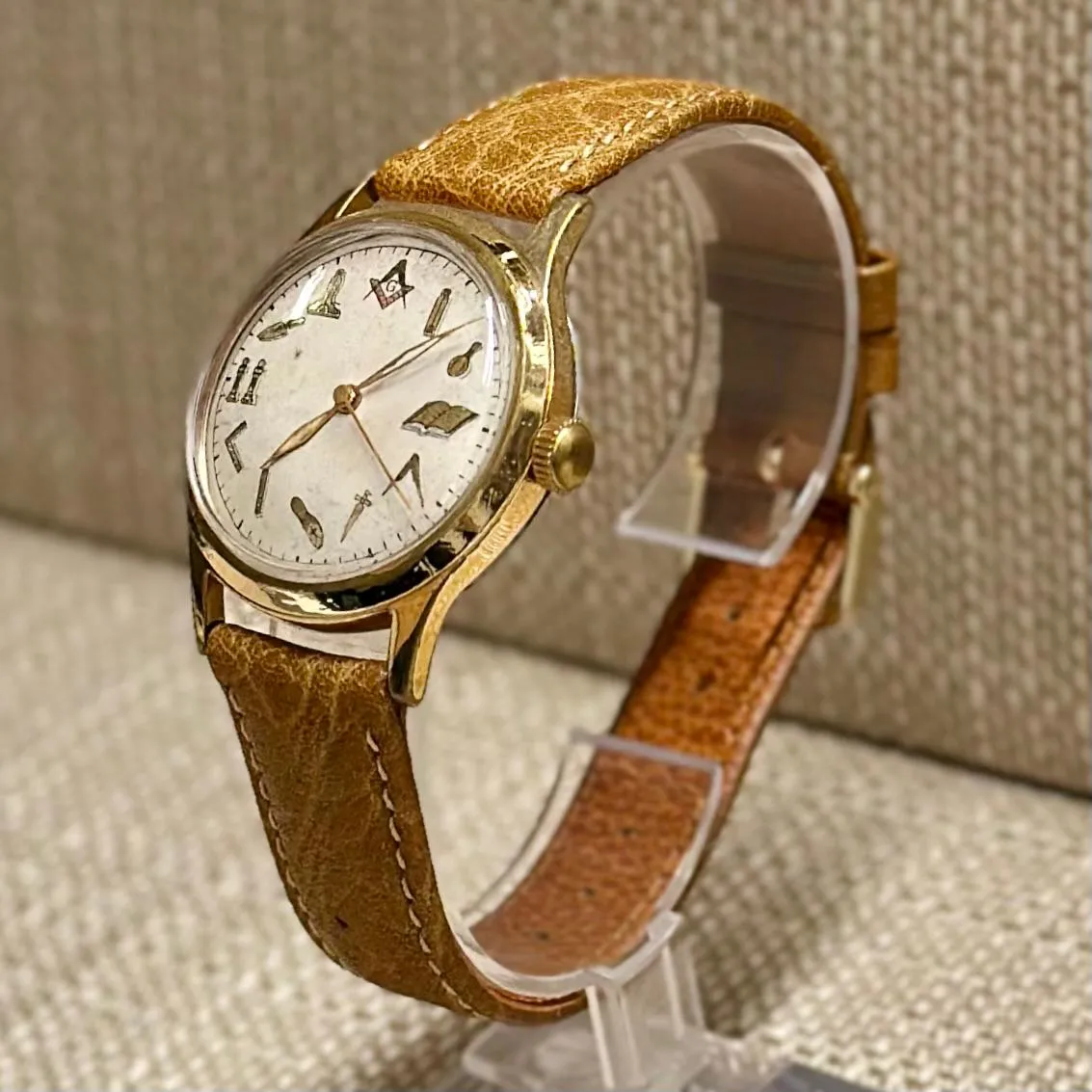 Benrus Masonic Vintage SS w/ Unique Dial & Markers Men's Watch- $10K APR w/ COA!