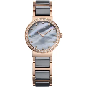 Bering Ceramic Grey & Rose Gold Ladies Watch with Grey Mother of Pearl Dial