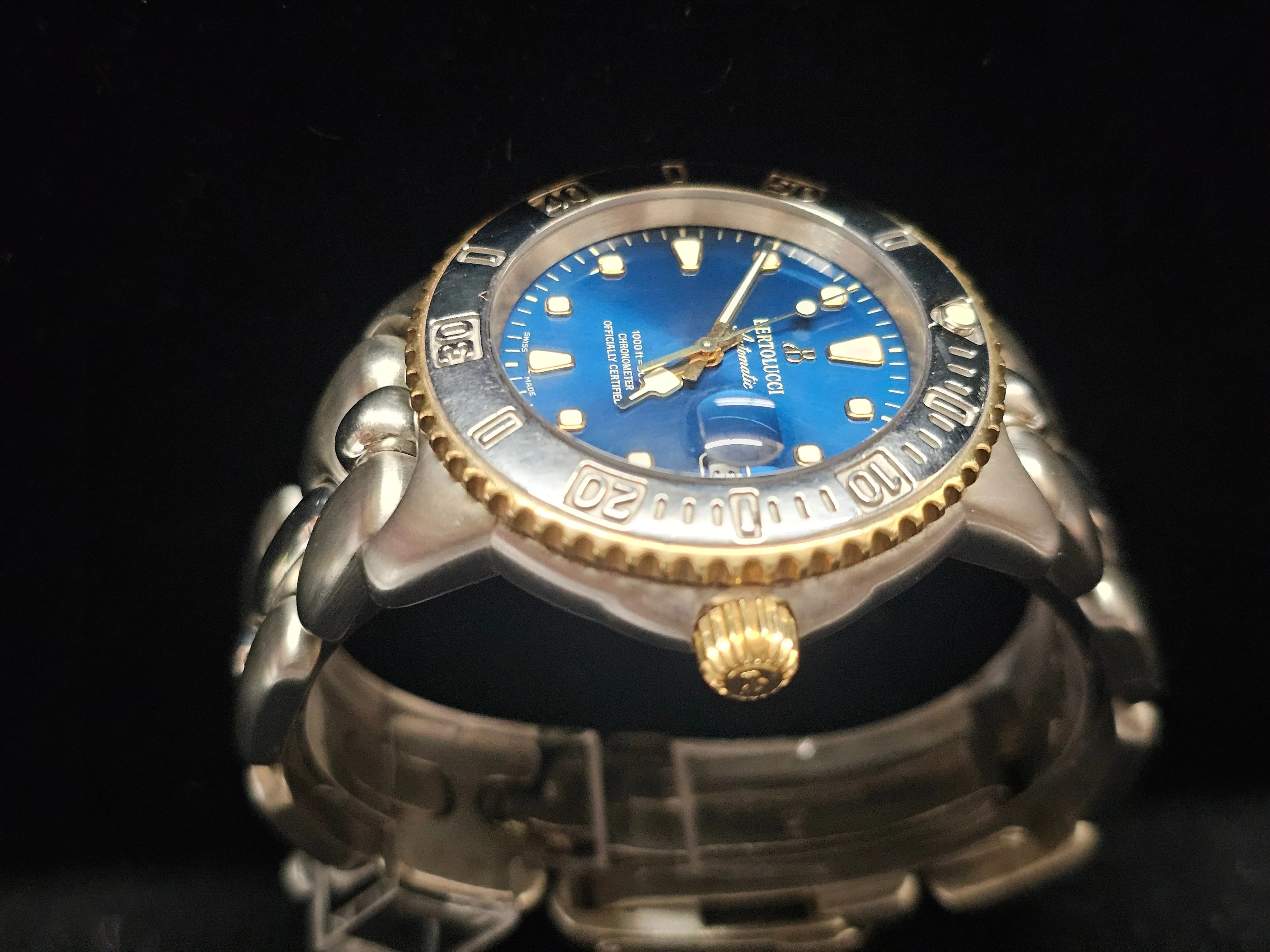 BERTOLUCCI 18K SS Special Unique Blue Sapphire Dial Men's Watch- $15K APR w/ COA