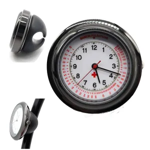 Black Nurse Stethoscope Watch - Lightweight Metal Frame- Attaches Directly to Stethoscope for All Medical Professionals