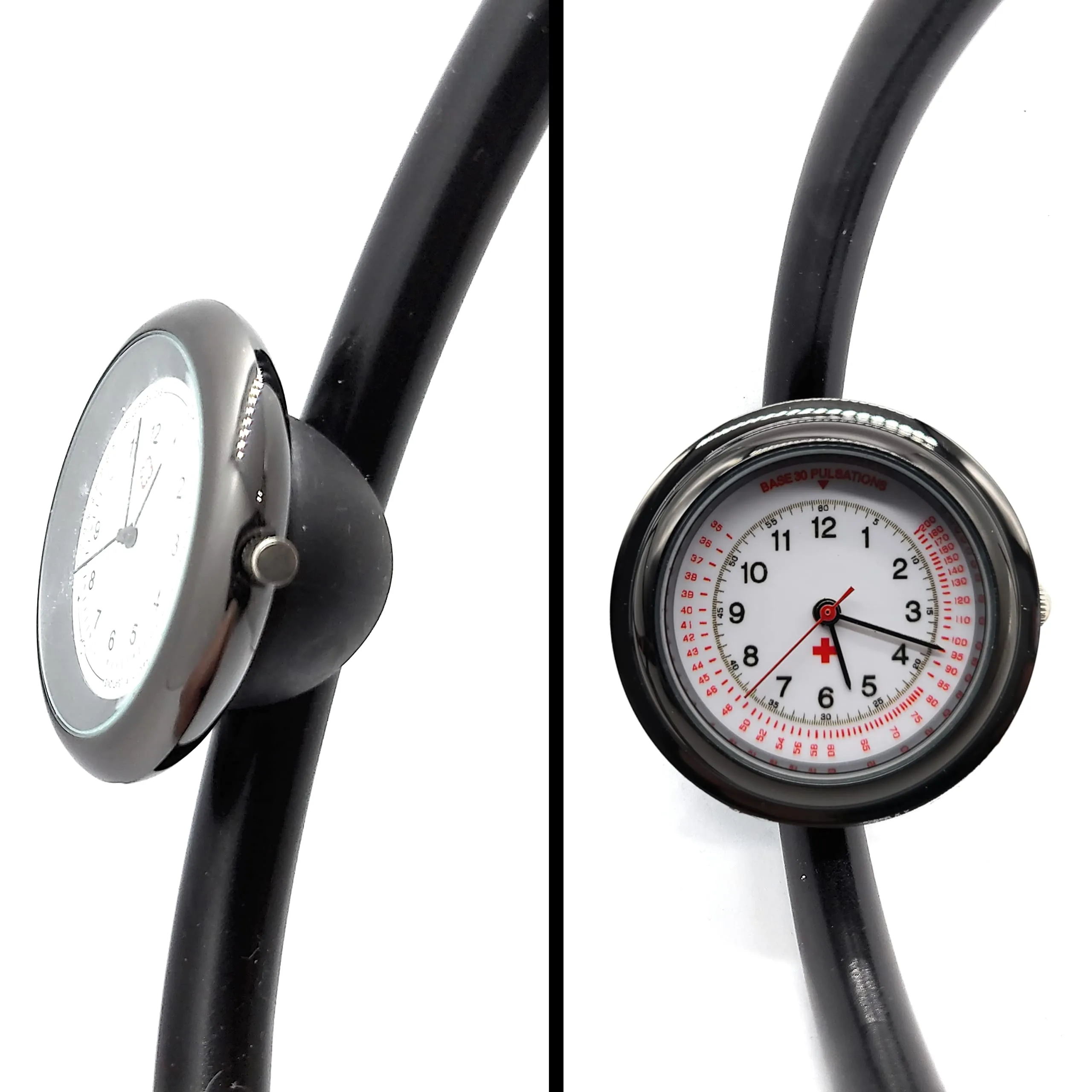 Black Nurse Stethoscope Watch - Lightweight Metal Frame- Attaches Directly to Stethoscope for All Medical Professionals