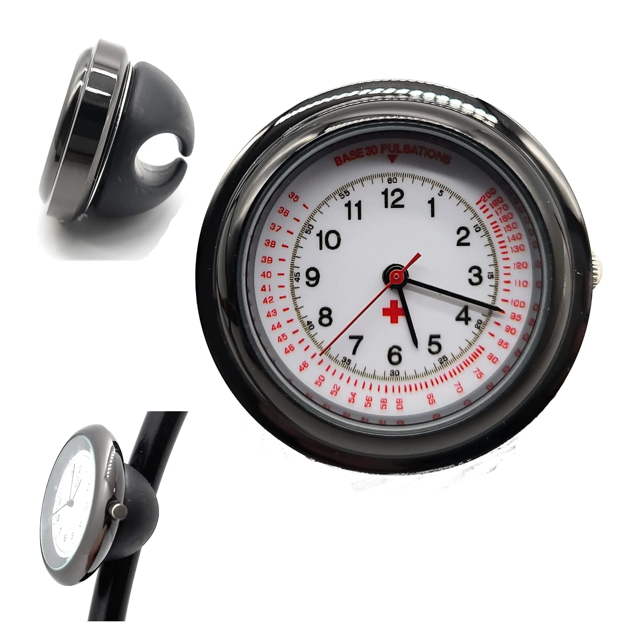 Black Nurse Stethoscope Watch - Lightweight Metal Frame- Attaches Directly to Stethoscope for All Medical Professionals