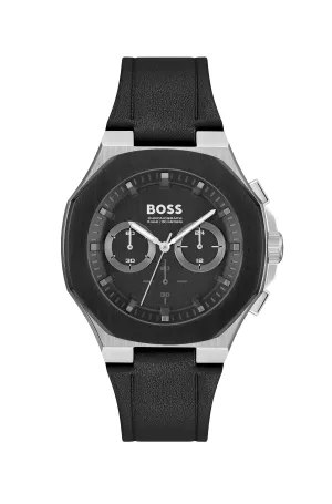BOSS Taper Qtz Fashion Chrono Black Tonneau Dial Men's Watch|Black Leather Material|Black Color Band - 1514085