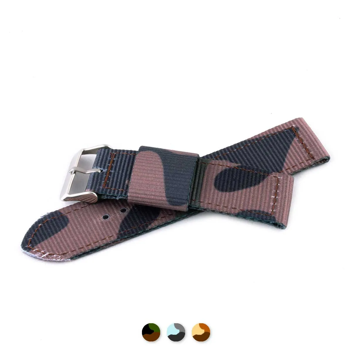 Bracelet de montre 2 brins - Nylon / tissu Camo (marron, marron/vert, gris)