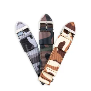 Bracelet de montre 2 brins - Nylon / tissu Camo (marron, marron/vert, gris)