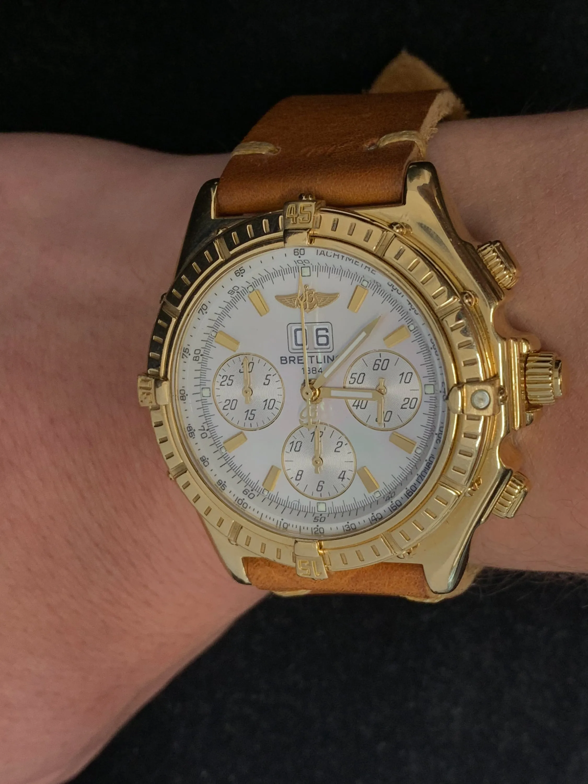 BREITLING Jumbo Crosswind Chronograph XL 18K Yellow Gold Men's Watch - $35K Appraisal Value w/ CoA!