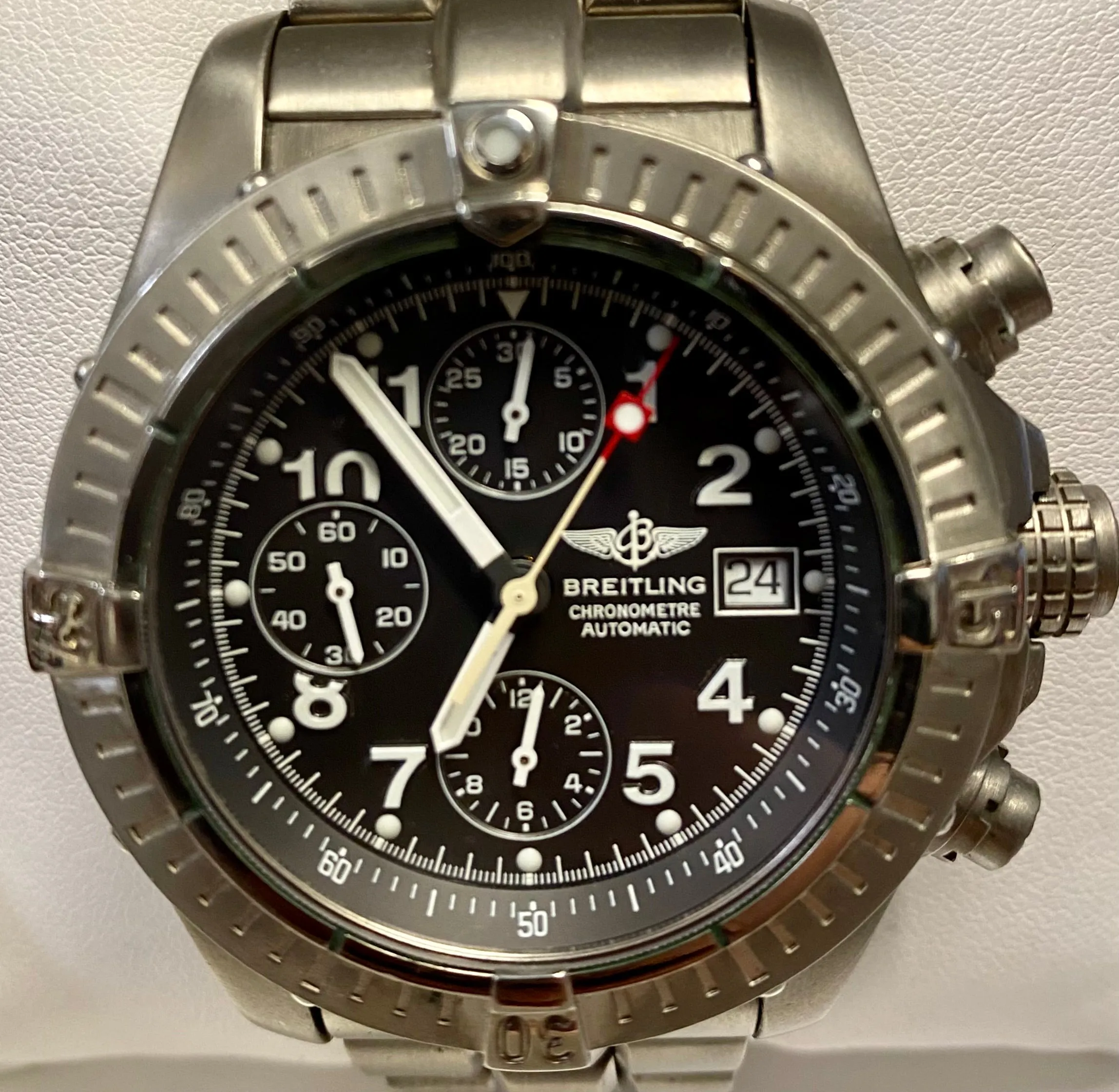 BREITLING Rare Jumbo Chrono Titanium w/ 3 Sub Dial Men's Watch- $12K APR w/ COA!