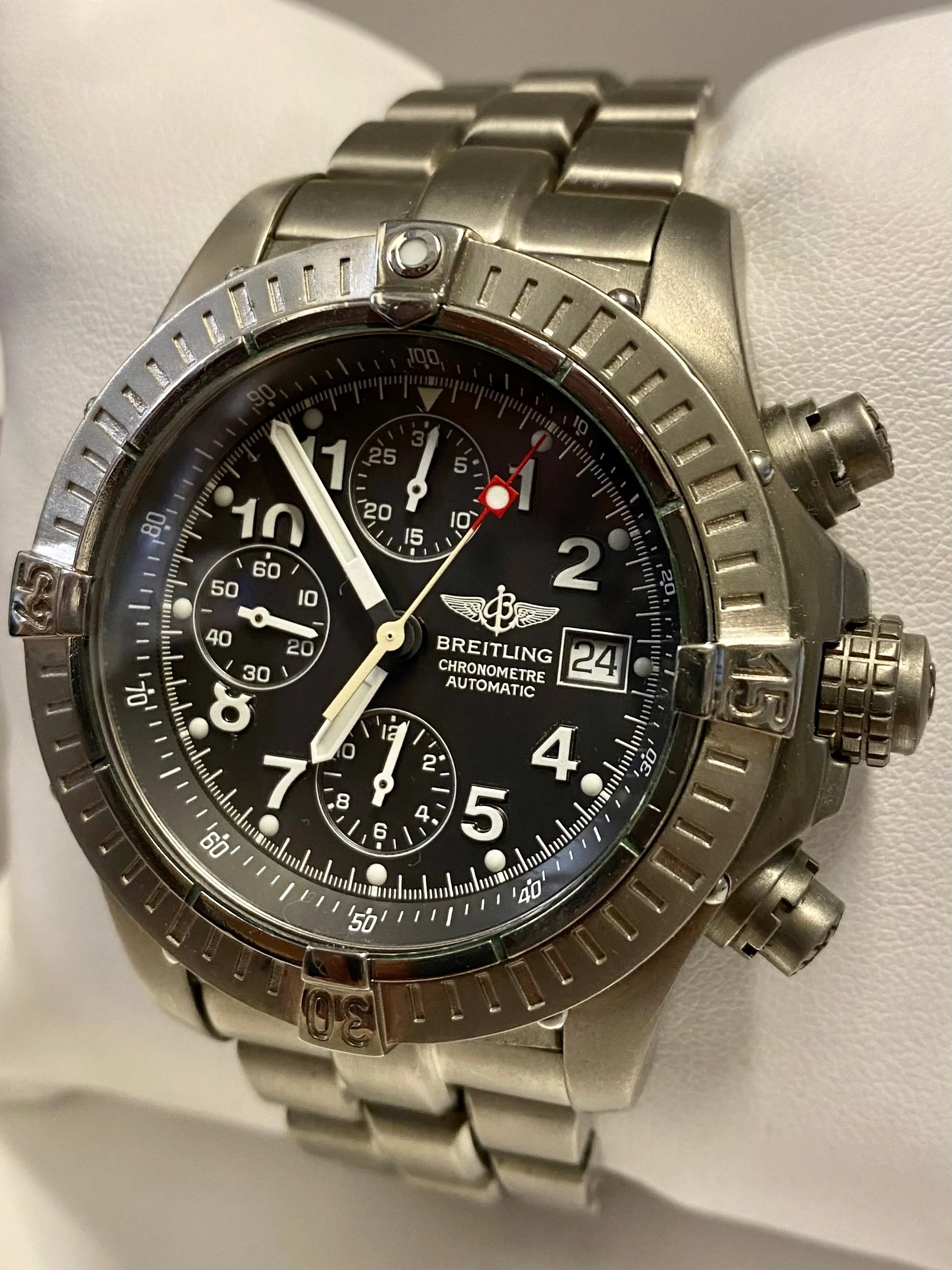 BREITLING Rare Jumbo Chrono Titanium w/ 3 Sub Dial Men's Watch- $12K APR w/ COA!