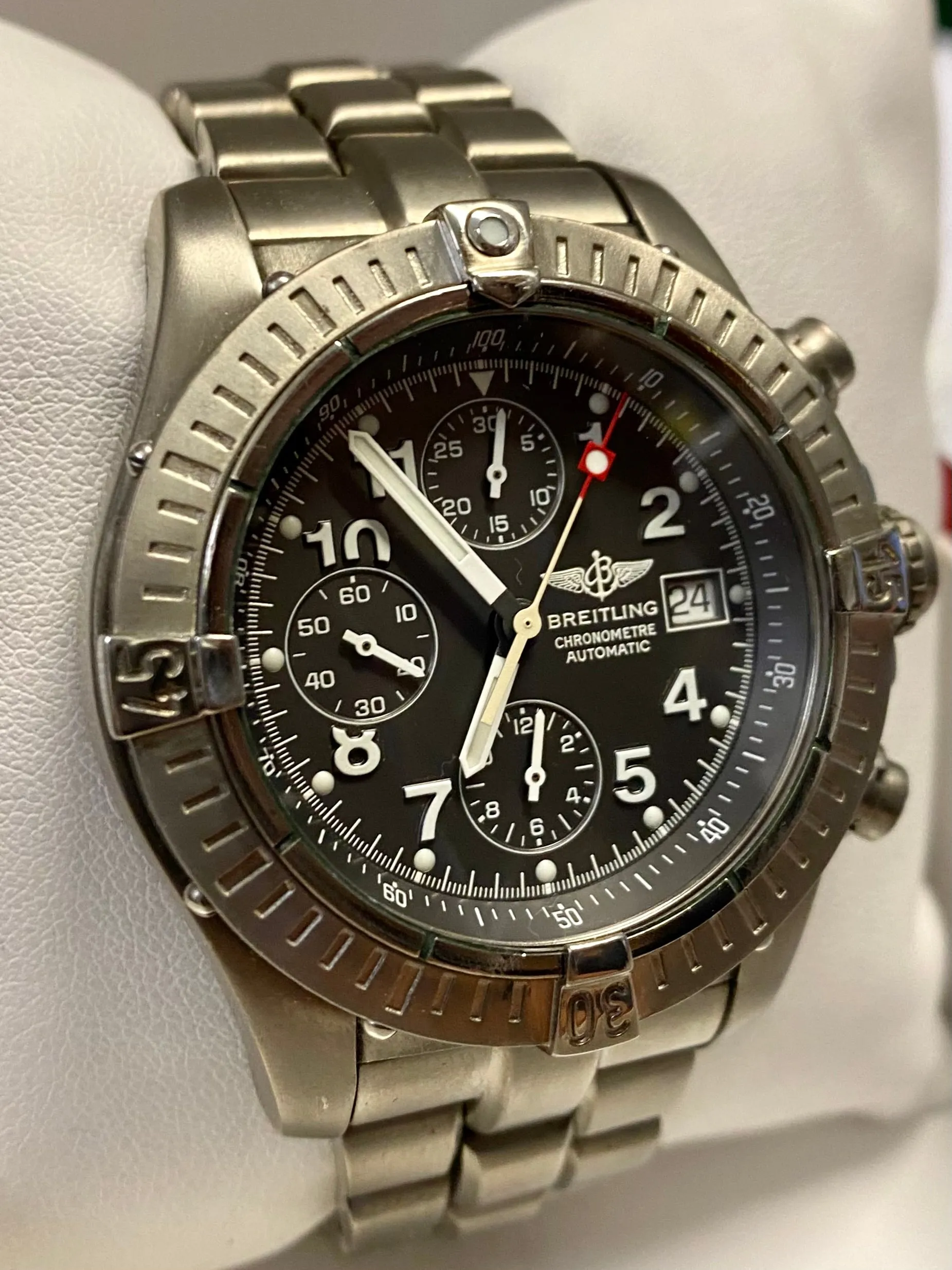 BREITLING Rare Jumbo Chrono Titanium w/ 3 Sub Dial Men's Watch- $12K APR w/ COA!
