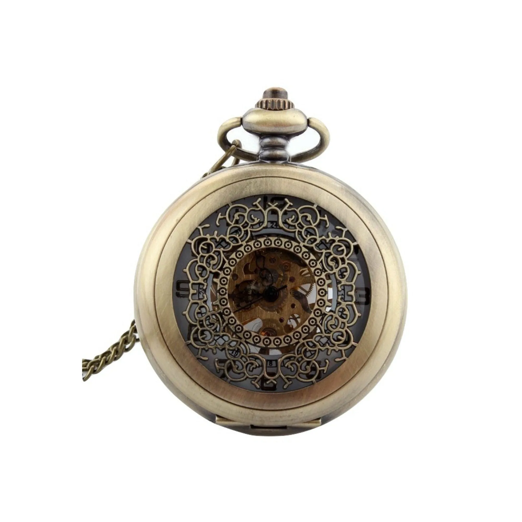 Bronze Filigree Mechanical Hand Wind Pocket Watch