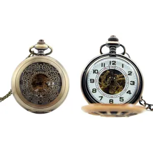 Bronze Filigree Mechanical Hand Wind Pocket Watch