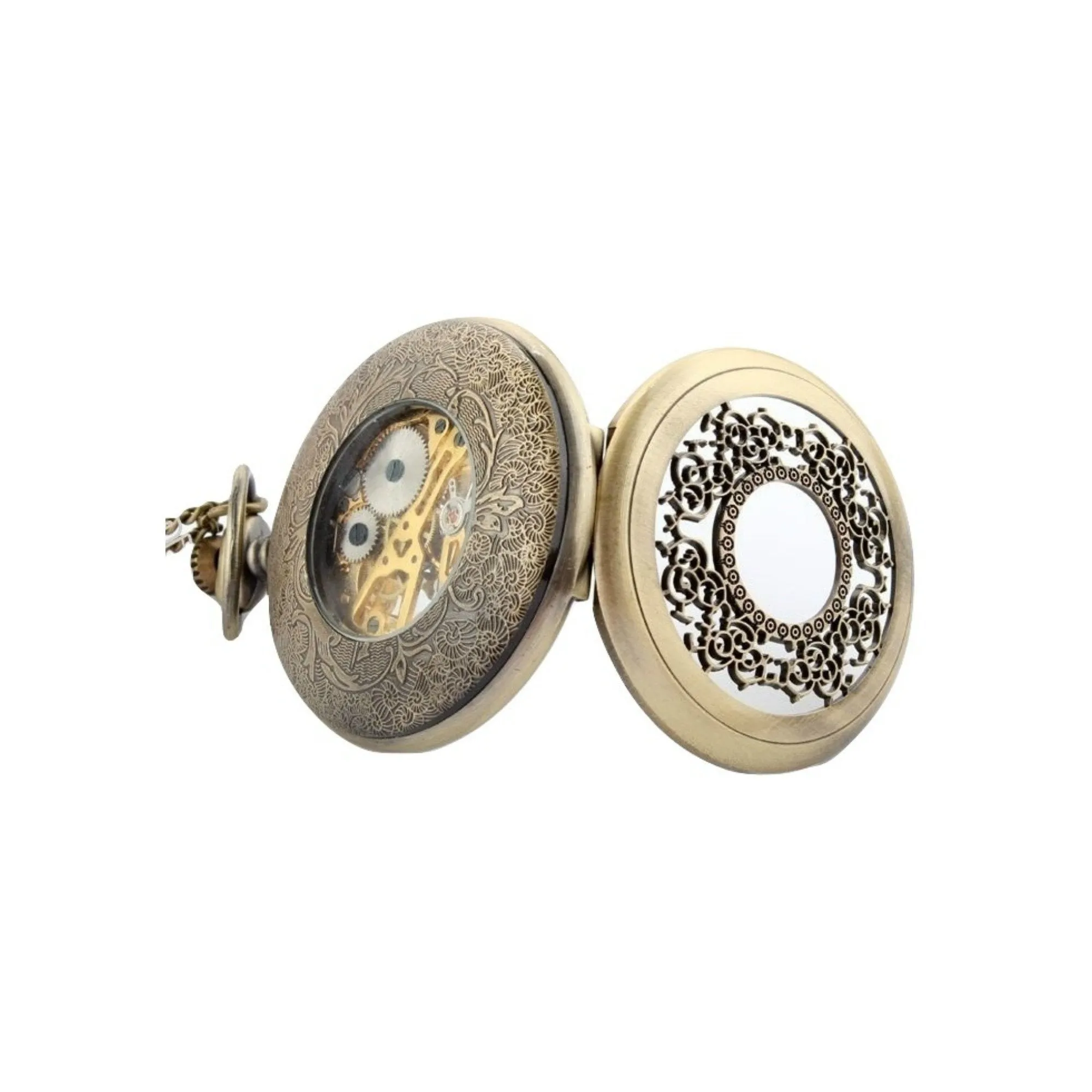 Bronze Filigree Mechanical Hand Wind Pocket Watch