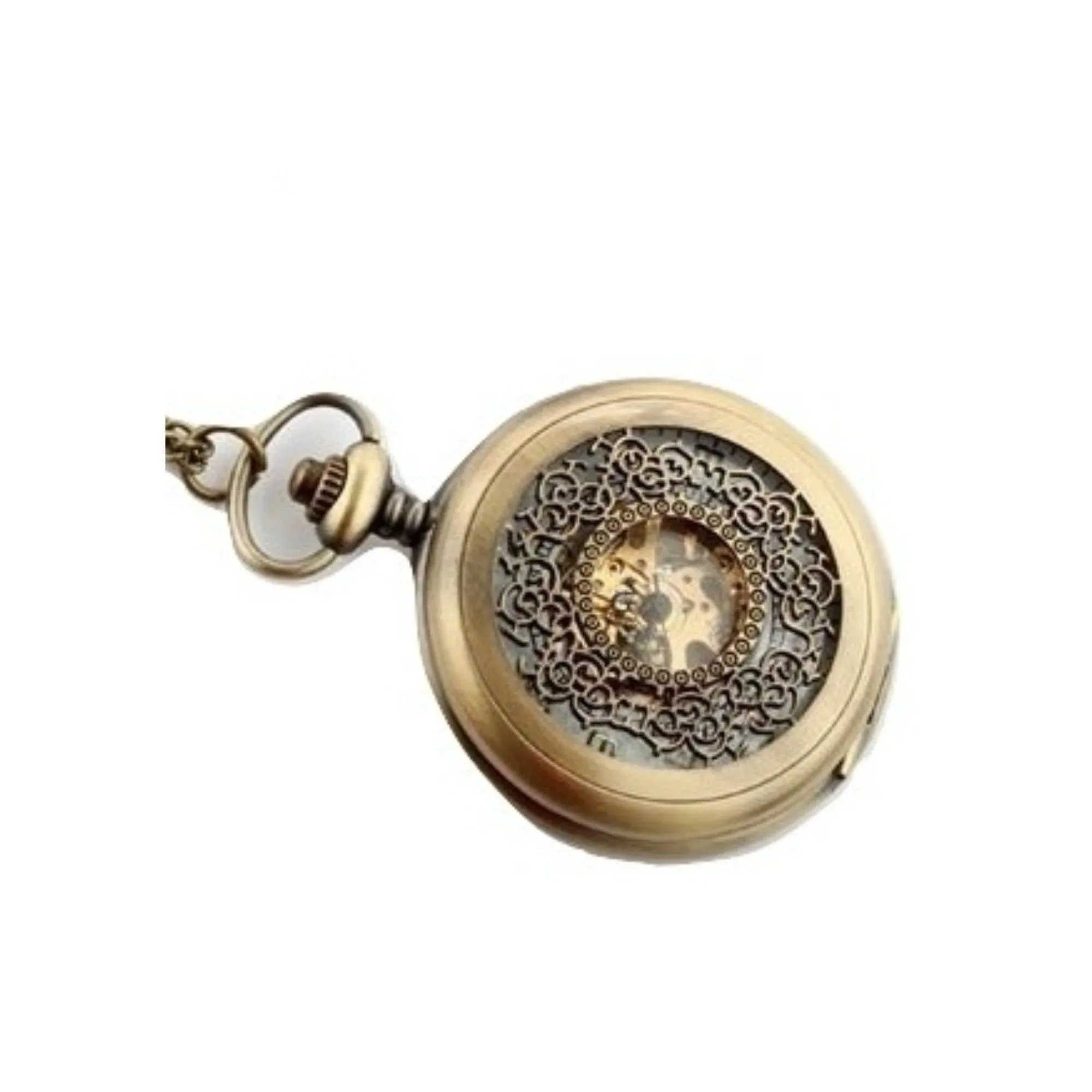 Bronze Filigree Mechanical Hand Wind Pocket Watch