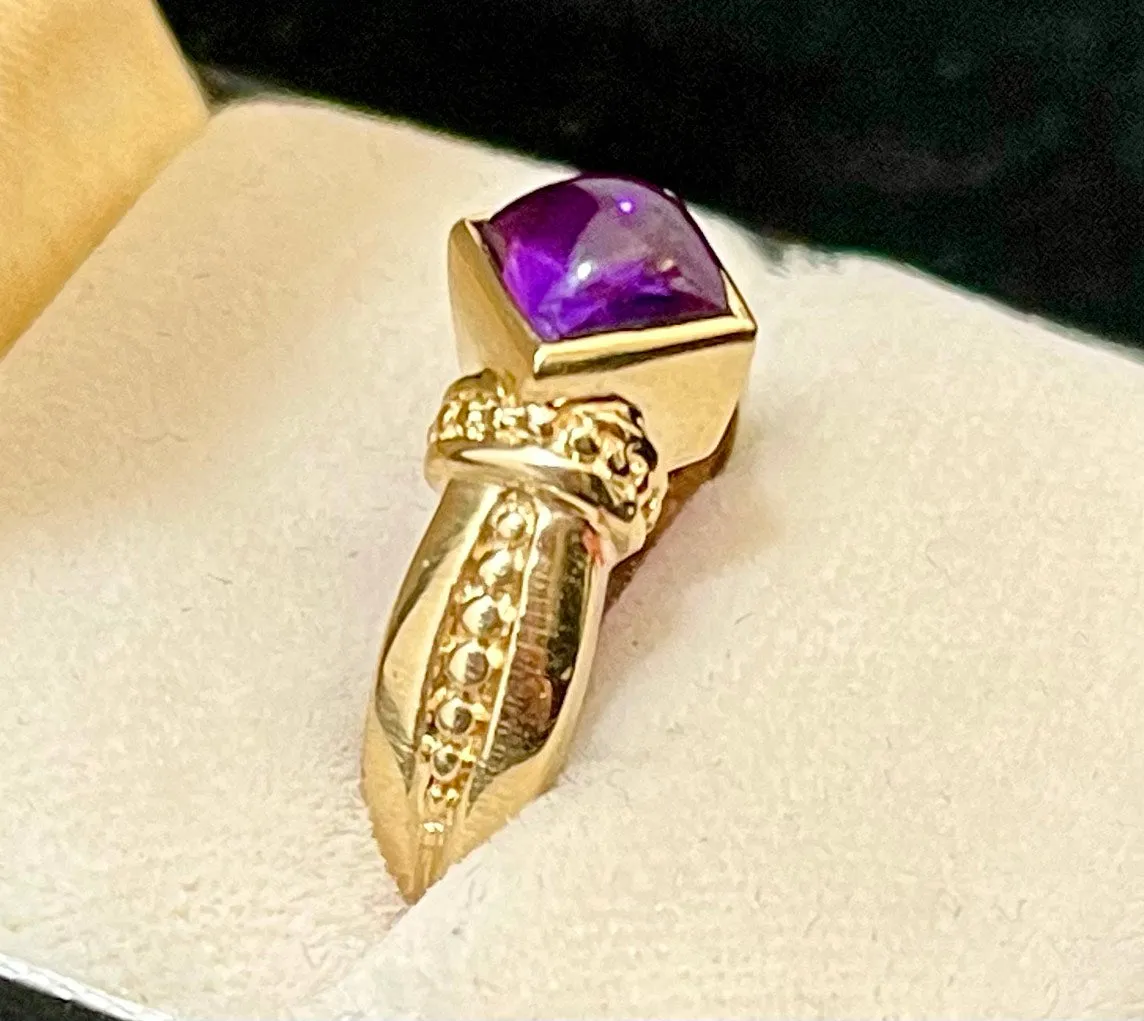 Bulgari style SYG with Square Cabochon Amethyst Ring - $6K Appraisal value w/CoA!