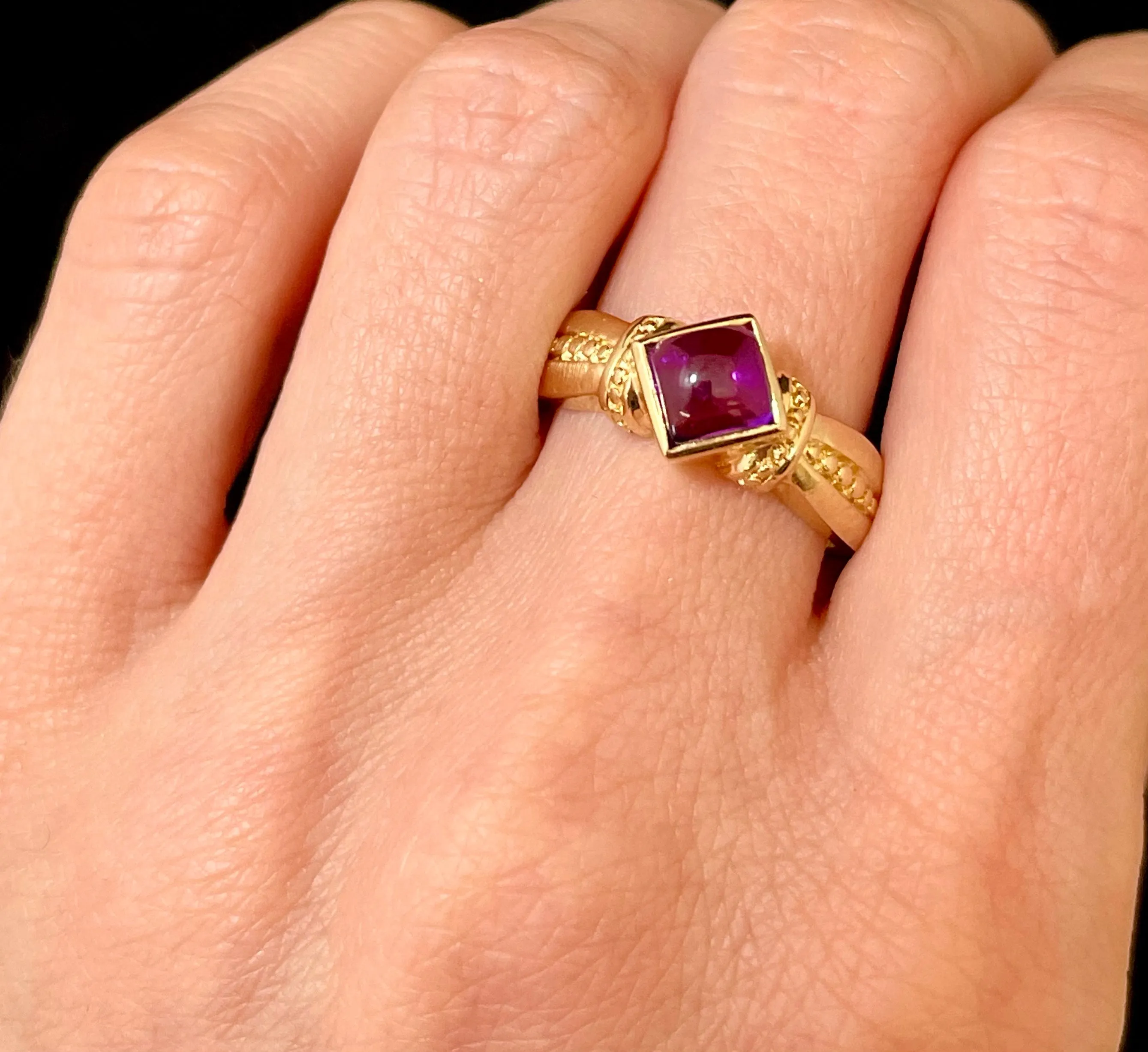 Bulgari style SYG with Square Cabochon Amethyst Ring - $6K Appraisal value w/CoA!