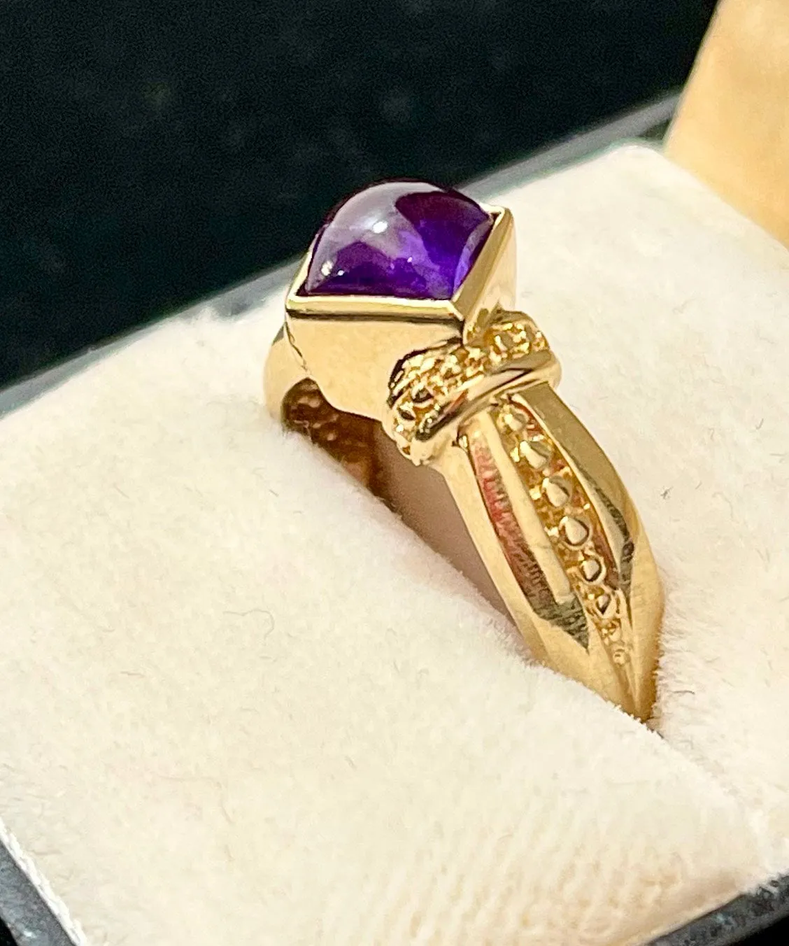 Bulgari style SYG with Square Cabochon Amethyst Ring - $6K Appraisal value w/CoA!