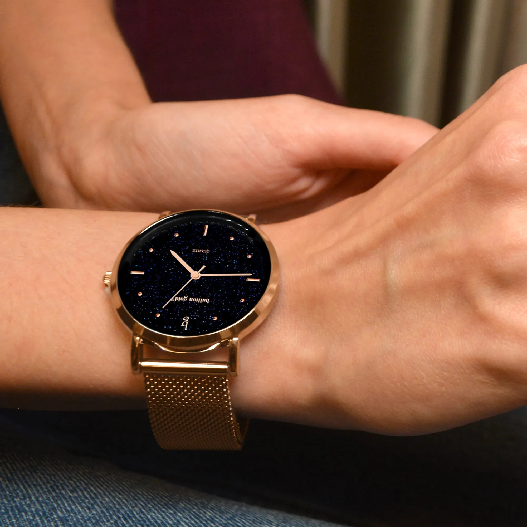 Bullion Gold Seamless Dial Watch - Rose Gold and Black